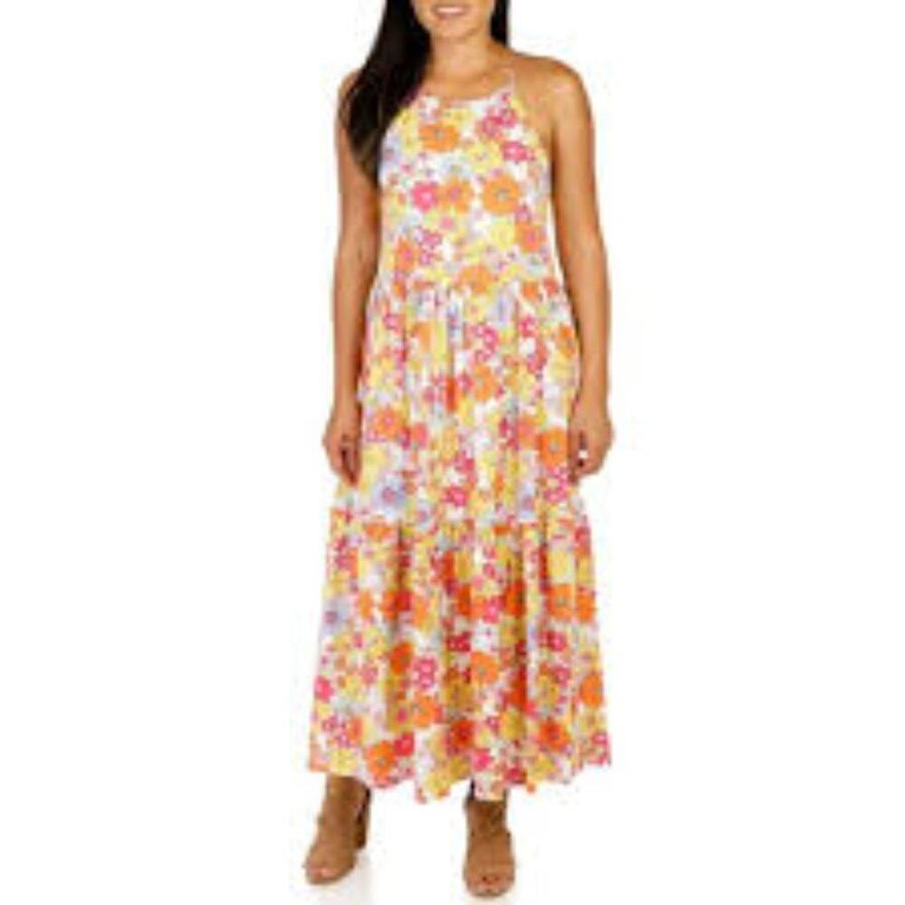 EMMA & MICHELE MED ORANGE FLORAL MAXI NWT